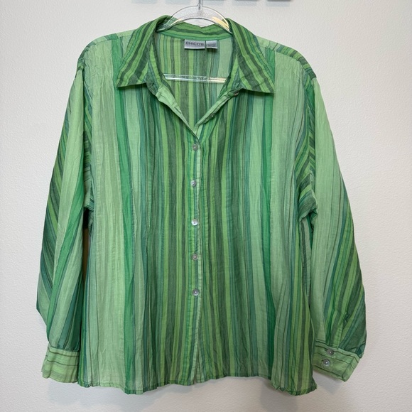 Chico's Vibrant Green Striped Shirt size 3 - Picture 10 of 10